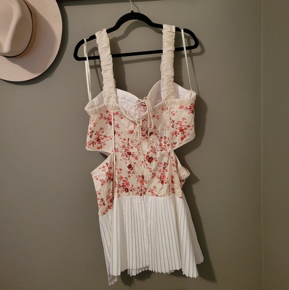 Asos Twill Corset Mini Dress With Lace Up & Pleated Skirt Floral Pink White 14 - Picture 6 of 16